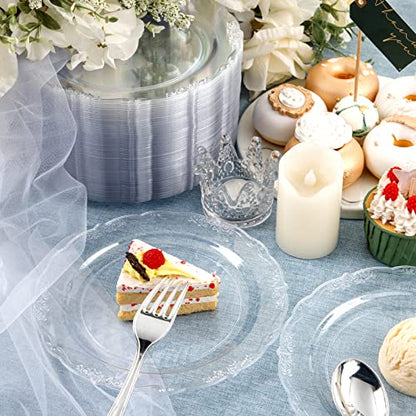 U-QE 60 Pieces Clear Plastic Plates - 7.5 Inch Clear Disposable Plates - Plastic Appetizer Plates - Premium Hard Dessert Plates - Party Supplies for Birthdays, Celebrations, Wedding and Events - color: 10Inch-60pcs-Lace