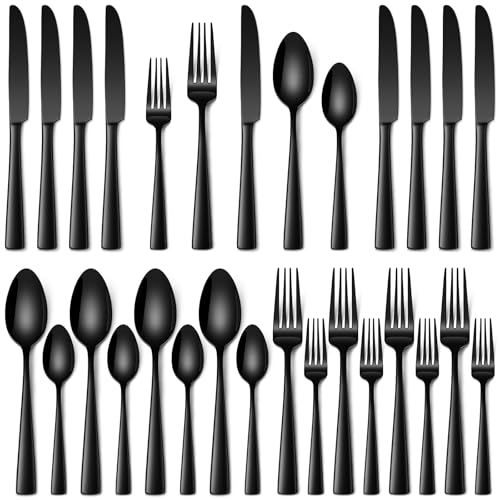 Stapava 20 Pcs Black Silverware Set, Food-Grade Stainless Steel Flatware Set for 4 Mirror Polished Cutlery Utensil Sets Include Dinner Knives Spoons and Forks Set Dishwasher Safe for Home Restaurant - color: Black