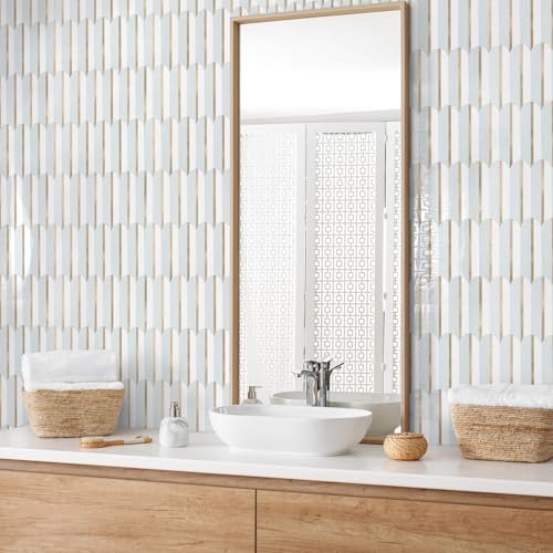 OYAISIMI 10 Sheets Seamless Peel and Stick Backsplash Tile for Kitchen,Polished White and Dolomite PVC Mixed Light Gold Self Adhesive Fish Scale Metal Mosaic Tiles - color: Glossy Dolomite+Glossy White+Light Gold