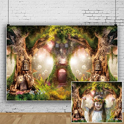 Leowefowa 10x7FT Enchanted Garden Backdrop Magic Tree House Fairy Tale Wonderland Woodland Background Wedding Baby Shower Birthday Party Banner Cake Smash Decors Studio Portrait Photobooth Shoot Props - size: 10x7ft