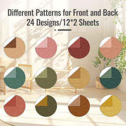 MXCOIRTP Scrapbook Paper 12x12 IN, 24 Sheets/24 Designs Double-Sided Textured Decorative Craft Paper for DIY Background Card Art Craft Making Photo Album -Boho Tone