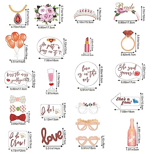 Wedding Photo Booth Props, Bachelorette Party Decorations, Engagement Party Decorations in Rose Gold, Pink with Glitter 23 pcs Pre-Assembled Funny Props