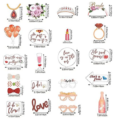 Wedding Photo Booth Props, Bachelorette Party Decorations, Engagement Party Decorations in Rose Gold, Pink with Glitter 23 pcs Pre-Assembled Funny Props
