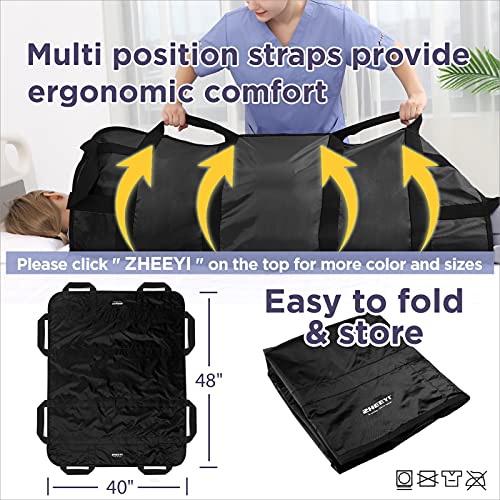 Bed Positioning Pad with Reinforced Handles 48" x 40" Lifting Turning Patient Sheet Transfer Blanket for Caregiver, Bedridden, Elderly, Black - color: 2-black