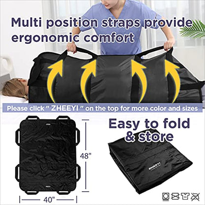 Bed Positioning Pad with Reinforced Handles 48" x 40" Lifting Turning Patient Sheet Transfer Blanket for Caregiver, Bedridden, Elderly, Black - color: 2-black