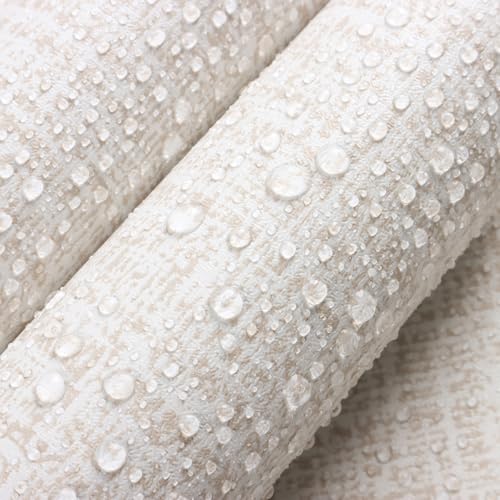 Beige Wallpaper Grasscloth Peel and Stick Wallpaper Beige Contact Paper for Walls 17.7 in x 590.5in Textured Wall Paper Vinyl Grasscloth Faux Linen Peel and Stick Self Adhesive Vinyl - color: Beige, size: 17.7" x 590.5"