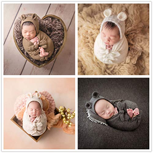 Newborn Baby Boy Girl Photography Props Bow Wrap, Posing Aid, Hat and Blanket Set of 4 Pcs - color: Light Pink
