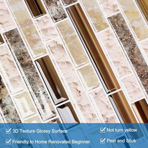 Yipscazo 10 Sheet 12''x12'' Peel and Stick Backsplash Tile for Kitchen, Self-Adhesive Stick on Backsplash Laundry Bathroom Textured Vinyl Sticker Wall Tiles Smart Tile in Sandstone - color: Sandstone