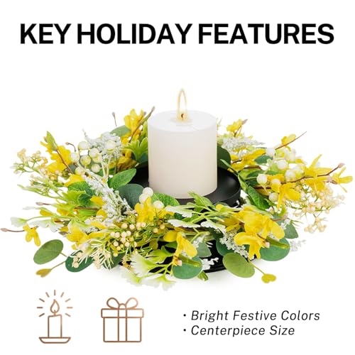 MOYEE Candle Holder Centerpieces for Tables,Candle Ring,Wreaths, Black Metal Candle Stick Paired Artificial Flowers 14 in Versatile Dining Table Centrepiece - color: Yellow Cross Wreath