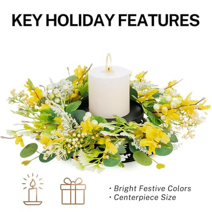 MOYEE Candle Holder Centerpieces for Tables,Candle Ring,Wreaths, Black Metal Candle Stick Paired Artificial Flowers 14 in Versatile Dining Table Centrepiece - color: Yellow Cross Wreath
