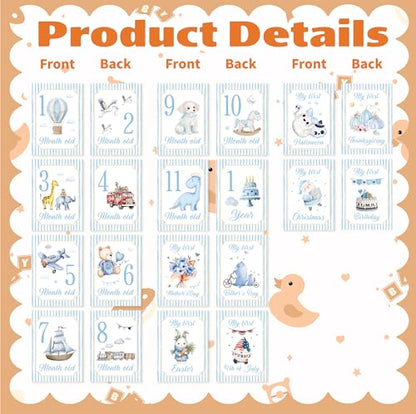 Baby Milestone Cards, 10pcs Double Sided Newborn Photo Prop, Baby Boy First Holiday, First Year Monthly Milestone Cards, Blue Pregnancy Announcement Ideas Decor Supplies(02) - style: Blue