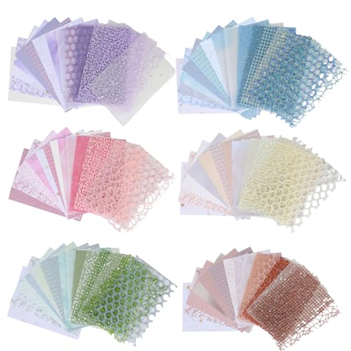 90 Sheets Textured Scrapbook Paper with Decor Mesh Fabric Creative Kit - 6 Pack Mixed Media Papers for Craft, Scrapbooking, Junk Journal, Card Making, Collage Art Supplies, 5.1 x 7 Inches
