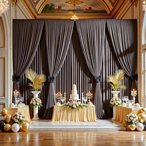 50ftx12ft Brown Backdrop Curtains for Wedding-Wrinkle Free Backdrops Curtain Drapes Fabric Decorations Photo Back Drop Cloth for Baby Shower Photography Stage Reception 10Panels 12ft(H) x 5ft(W) - color: Brown, size: W5' x H12'(10 panels)