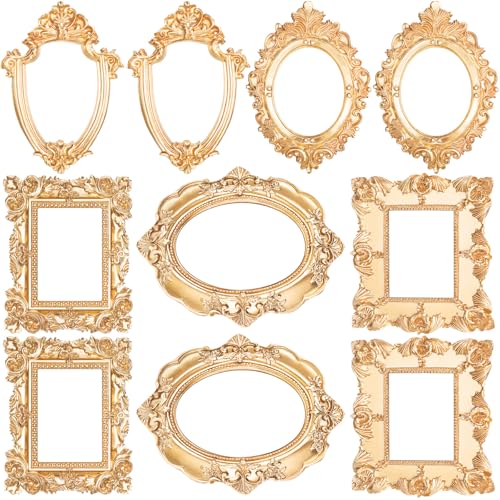 Yalikop 10 Pcs Vintage Mini Picture Frames Small Antique Resin Photo Frame Wall Hanging for DIY Jewelry Display Photography Christmas Photo Holiday Party Decoration (Gold) - color: Gold