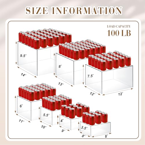 Leinuosen 7 Pcs Extra Large Buffet Risers Set 8" to 14" Acrylic Display Box Square Catering Dessert Table Riser Food Display Decorative Stand with Hollow Bottom for Catering Supplies(Clear) - color: Clear, size: 8" to 14", style: Square