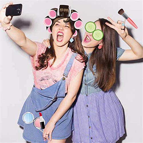 25Pcs Spa Photo Booth Props with Stick, Makeup/Spa Party Decorations for Women, Girls, Birthday Party Decorations, Makeup Selfie Props