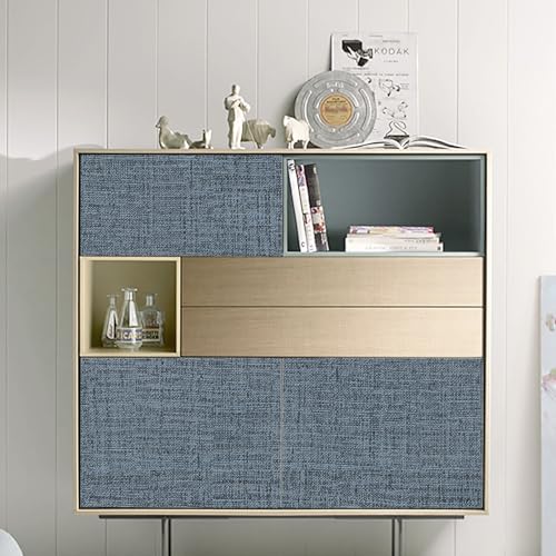Blue Gray Grasscloth Peel and Stick Wallpaper 17.3"x300" Faux Linen Textured Contact Paper Removable Self Adhesive Vinyl Wallpaper for Bedroom Bathroom Kitchen Cabinets - color: Blue/Gray, size: 17.3" x 300"