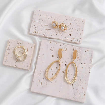 Natural Travertine Stone Display Tiles, Decorative Photography Props for Jewelry, Cosmetics, Home Decor, Beige Stone Blocks (10cm*10cm) - size: 10cm*10cm