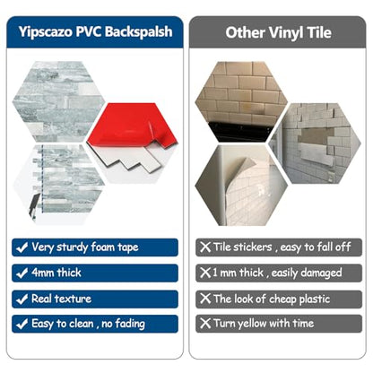 Yipscazo 10 Sheets Peel and Stick Stone Metal Tile Backsplash, Stick on Tiles for Backsplash Kitchen, Bathroom, Laundry Room, Camper, Fireplace (12'' X 12'', Polished Cyan) - color: Polished Cyan