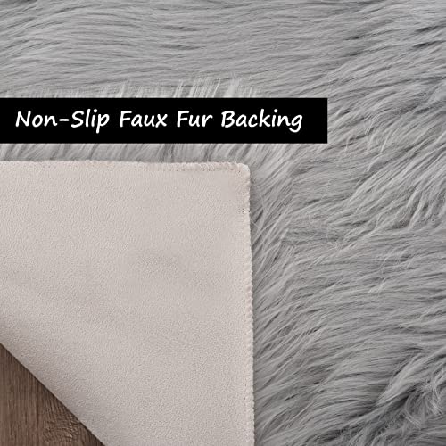 Goolela Grey Fluffy Fuzzy Furry Rug 2x6 for Bedroom Bedside Runner Faux Sheepskin Fur Shaggy Soft Plush Rectangle - color: Grey, size: 2' x 6' (Rectangular)