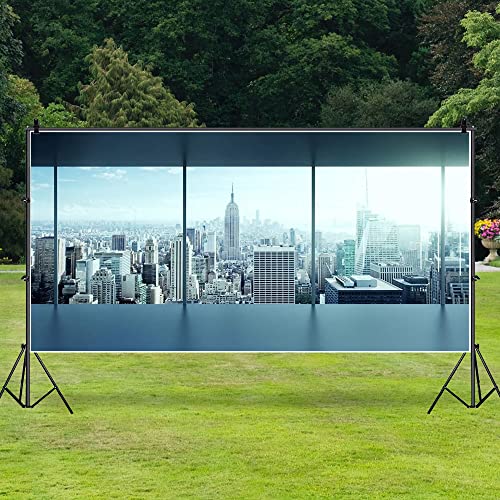 AOFOTO 15x8ft Business Office Sash Window Backdrop French Window Photography Background Empty Casement Work Modern City Building New York Skyscraper Photo Studio Prop Success Job City Landscape Vinyl - size: 15x8ft