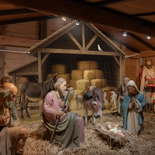 Panelee 9.8x6.5ft Christmas Nativity Backdrop Decoration Nativity Stable Scene Backdrop Banner Farm Barn Manger Straw Bales Haystack Yard Garage Door Wall Decor for Xmas Holiday Party Decor - style: Classic