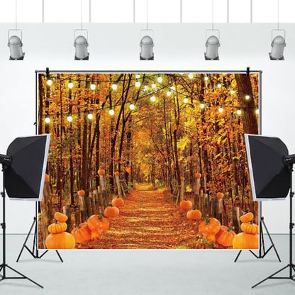 Fall Thanksgiving Backdrop for Photography 10x8ft Autumn Forest Pumpkin Path Maple Leaves Photo Backdrop Farm Harvest Thanksgiving Party Family Friendsgiving Decor Kids Adult Portrait Photo Props