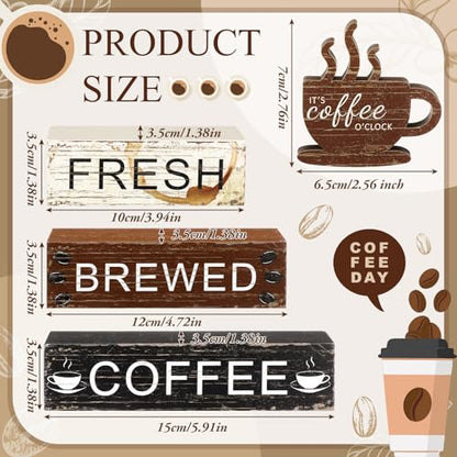 Geelin 4 Pcs Coffee Bar Decor Wood Blocks Mini Coffee Bar Wooden Signs Book Stacks Accessories Rustic Table Sign Farmhouse Tiered Tray Decor for Home Table - style: Coffee