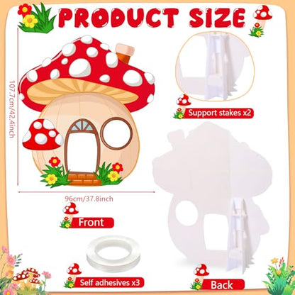 Capoda 42.4'' Mushroom Cardboard Fairy Birthday Party Decorations Giant Mushroom House Stand Up Photo Props for Yard Lawn Garden Decor Forest Wonderland Fairy Theme Party Supplies - style: Mushroom