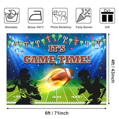 Avezano Football Theme Backdrop Football Birthday Party Decorations It's Game Time Sports Themed Baby Shower Party Backdrops for Photography (6x4ft, 71x47inch) - size: 6x4ft, 71x47inch