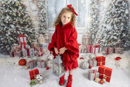 Kate Christmas Snow Tree Backdrop for Photography Winter Door Brick Wall Background for Pictures Photo Studio Props (7x5ft)