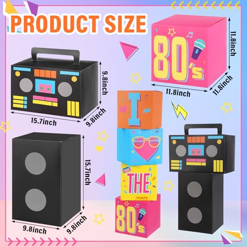 Amyhill 6 Pcs Large 80s Party Decorations Hip Hop Favor Set Paper Party Boxes Novelty Disco Theme Decoration for Retro 1980s 1990s Theme Birthday Neon Disco Music Supplies - style: 80s