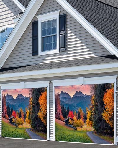 Fall Garage Door Cover Banner Decorations Backdrop 12x8ft Thanksgiving Autumn Country Forest Maple Leaves Nature Landscape Garage Door Banner Party Photoshoot Studio Prop Photography Background - size: 8x12ft