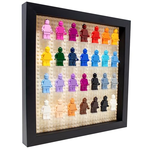Figurine Display Case 10x10 Black Shadow Box for Miniature Figures 10x10 Black Wood Shadow Box with White Base to Display Up to 28 Block Figures - color: Black With White Backing, size: 10x10