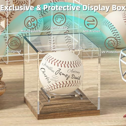 Baseball Case Display for Balls Walnut Wood Base Acrylic Baseball Display Case Baseball Holder Stand Cube Memorabilia Showcase Autograph Ball Protector for Official Size Ball Display