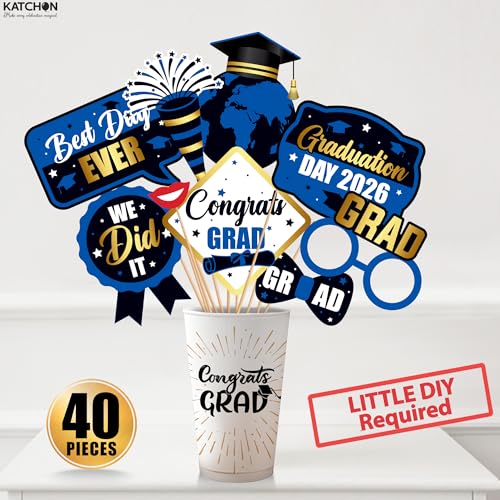 KatchOn, Graduation Photo Props 2026 - Pack of 40 | Blue and Black Grad Party Decorations | Grad Photo Props 2026 | 2026 Graduation Decorations