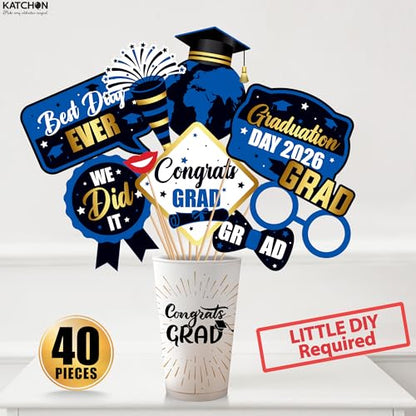 KatchOn, Graduation Photo Props 2026 - Pack of 40 | Blue and Black Grad Party Decorations | Grad Photo Props 2026 | 2026 Graduation Decorations