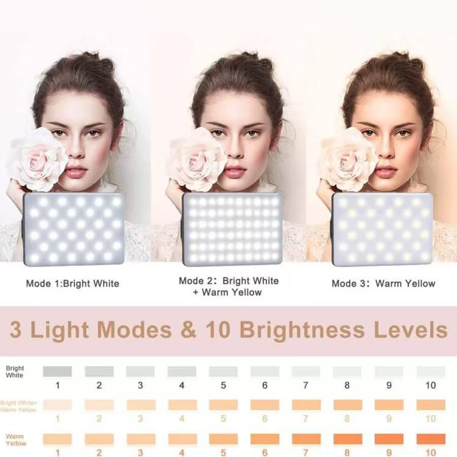 Selfie Light, Rechargeable Phone Light Clip for iPhone, 3 Modes 10-Level Brightness, Portable Light for iPhone, iPad, Laptop, TikTok, Live Stream, Vlog (black-80)