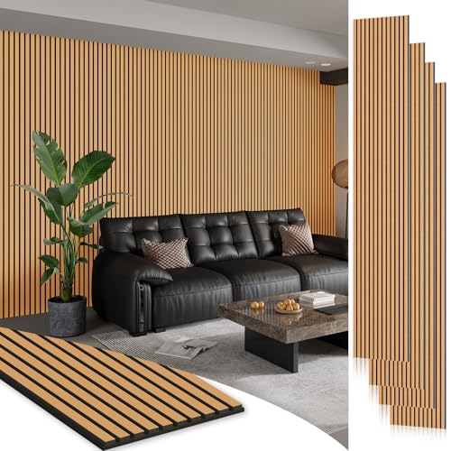 Smartstandard 4 Pack 106" x 12.6" Wood Slat Wall Panels, Soundproof Wooden Wall Panels, Acoustic Wood Panels for Wall, 3D Fluted Wooden Panels for Interior Wall Decor, Light Brown - color: Light Brown, size: 106" x 50.4"