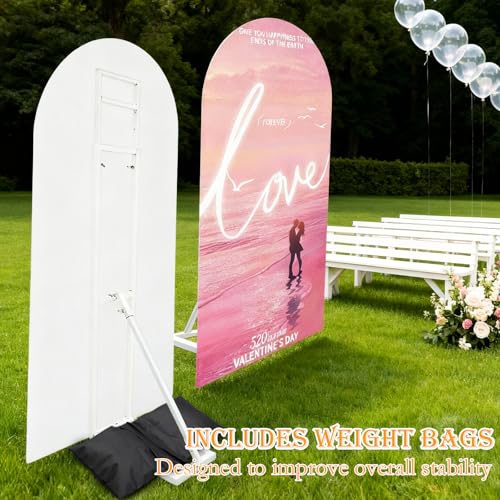 2 Pack White Wedding Backdrop Stand, Adjustable Metal Arch with Foldable Base and Weight Bag, Foam Board Display for Balloon Party and Event Decor (1.15–2m) (2)