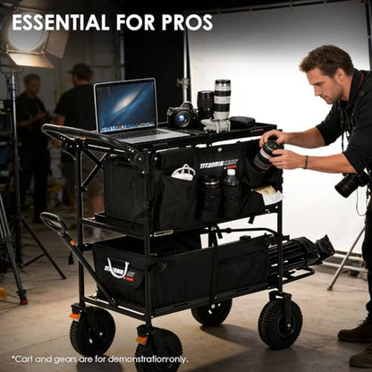 TARION Video Production Cart Accessories - Side Storage Bag Organizer for Titanrig Cart Base - Multi-Pocket Lens Cup Holder & Tool Pouch - Titanrig Saddle Bag - style: Accessory - Saddle Bag