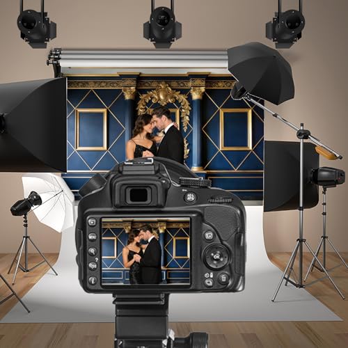 Royal Blue Palace Wall Backdrop 5x3ft Navy Gold Castle Wall Living Room Interior Backdrops for Photography Wedding Ceremony Graduation Birthday Decorations Webcast Background Studio Props - color: royal blue, size: 5x3ft