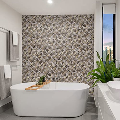 STICKGOO Arabesque Peel and Stick Backsplash Tile, Stick on Backsplash for Kitchen and Bathroom, Gold Wood Grain Marble Look PVC Mixed Metal Aluminum Mosaic Tiles(10 Sheets) - color: Gold Wood Grain Marble