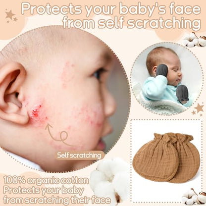 Newborn Baby Muslin Mittens 0-6 Months No Scratch Elastic Wrist Soft Breathable Gloves Bulk Cotton for Infant - color: Lively Style