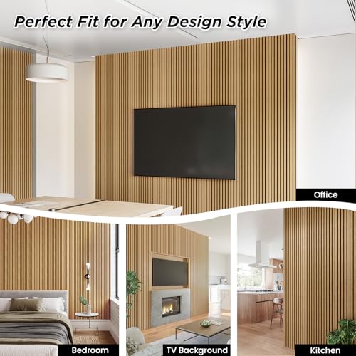 Smartstandard 4 Pack 106" x 12.6" Wood Slat Wall Panels, Soundproof Wooden Wall Panels, Acoustic Wood Panels for Wall, 3D Fluted Wooden Panels for Interior Wall Decor, American Oak - color: American Oak, size: 106" x 50.4"