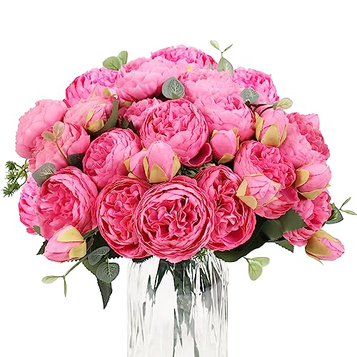 Artificial Peony Flower Silk Peonies Bouquet 4 Bundles Fake Flowers Bulk for Home Wedding Party Decor (Red Rose) - color: Red Rose