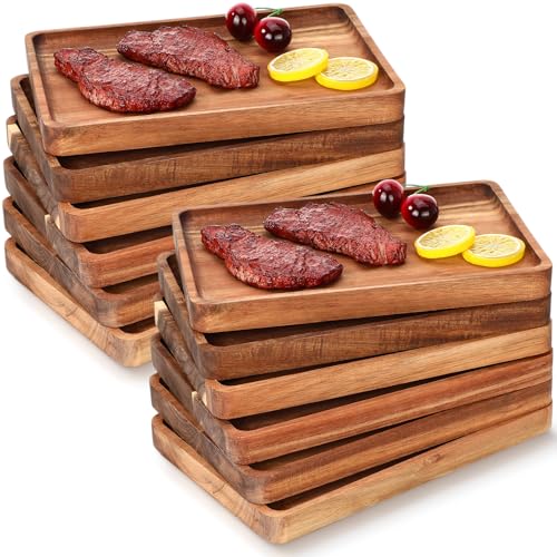 Roshtia 12 Pcs Acacia Wood Serving Tray Rectangular Wooden Serving Platter Christmas Dinner Plates Wood Cheese Charcuterie Board for Food Vegetable, Charcuterie, Appetizer (8'' X 12'' X 1'') - size: 8'' X 12'' X 1''