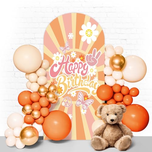 Birthday Arch Backdrop Stand Cover for Girls 7.2ft Floral Spandex Arch Cover Backdrop Vintage Hippie Bohemian Girl Birthday Party Decoration Daisy Flower Background for Baby Shower - color: Birthday daisy, size: 7.2FT