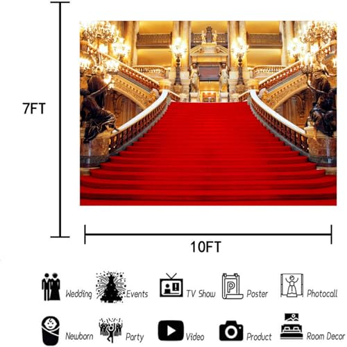 Red Carpet Backdrop, Golden Palace Gorgeous European Hall Photo Backdrop, Vinyl 7x5ft Prom Picture Photo Studio Props BJXTGU35 - color: Red, size: 7x5ft