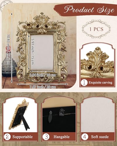 Wonderjune Jewelry Display Stand Vintage Necklace Organizer Ring Holder Earring Tray Resin Jewelry Photography Props Frame with Velvet Backing for Gifts - color: Mainly Gold, size: 7.8 x 10.8 Inches, style: Antique
